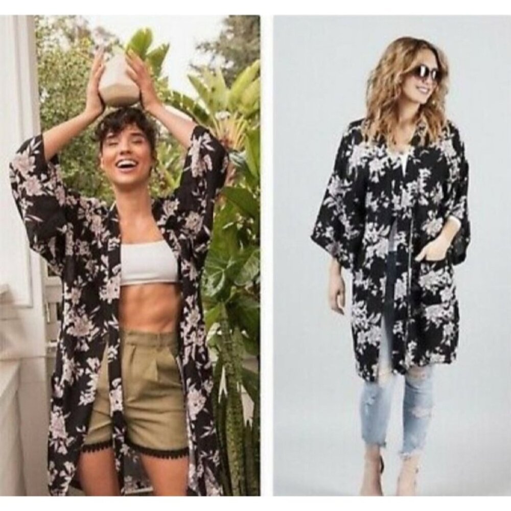 Spiritual Gangster Womens Floral Black Kimono Cardigan One Size Casual Classy